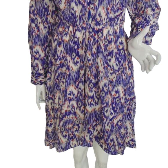 ISABEL MARANT ETOILE Shirt Dress, 38/6, Silk, Ikat print, Long sleeves, Purple - Picture 10 of 14